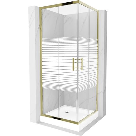 Mexen Rio cabine de douche carrée 70 x 70 cm, bandes, or + receveur Rio, blanc - 860-070-070-50-20-4510