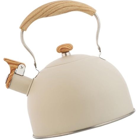 Bouilloire Sifflante INOX Bouilloire sifflante 2.5L avec théière de pique-nique de cuisine avec manche en bois pour cuisinières à gaz à induction (1/5)