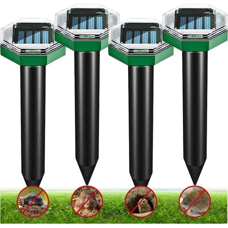Lot de 4 répulsifs solaires anti taupes à ultrasons pour souris campagnols serpents écureuils taupes Étanchéité IP65 Pour le jardin (1/4)