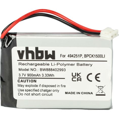 vhbw Battery compatible with Oricom Secure SC720 Baby Monitor, Sensor Mat (900 mAh, 3.7 V, Li-polymer, without Housing)
