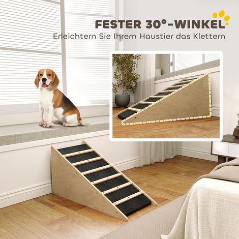 Escalier pour chien en pin massif avec revêtement antidérapant, 90x40x45 cm, naturel et gris (1/4)