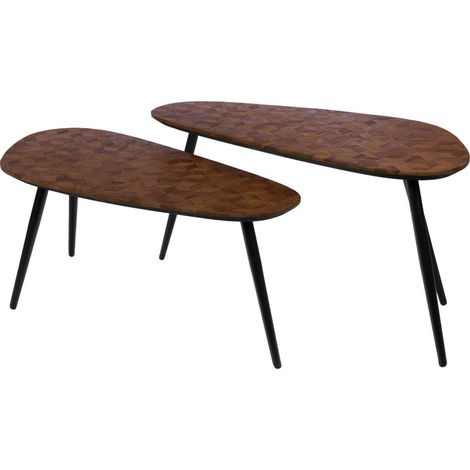 Amadeus - Lot de 2 tables basses rectangulaires en teck et métal L81 cm Barney (1/2)