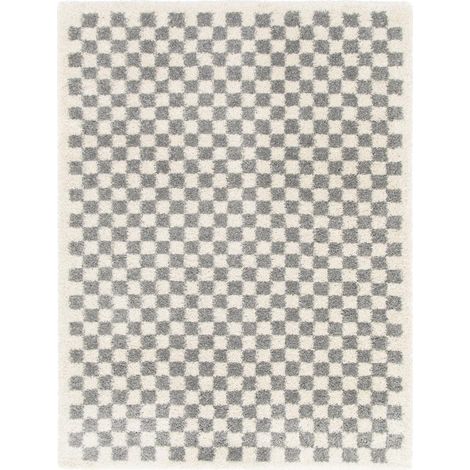 Tapis shaggy 80x150 gris et beige tissé rectangle motif géométrique AVANTE