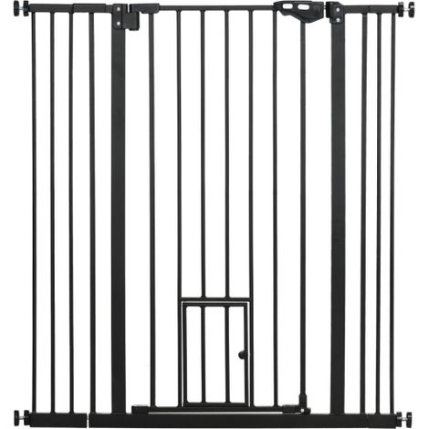 Extra Tall Indoor Dog Safety Gate with Cat Door, Auto Close Feature, Fits 74-101cm Wide - Black Color (1/5)
