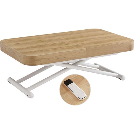 Mesa centro elevable y extensible Turin acabado oak y blanco, 28/78cm(alto) 75cm(largo) 120/160/200cm(ancho) (1/5)
