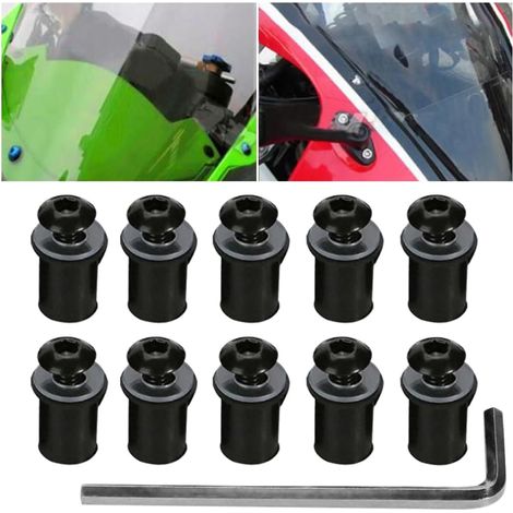 Kit de 10 boulons de pare-brise, vis de modification universelles pour pare-brise, vis de fixation pour moto, accessoires automobiles multifonctionnels (noir)