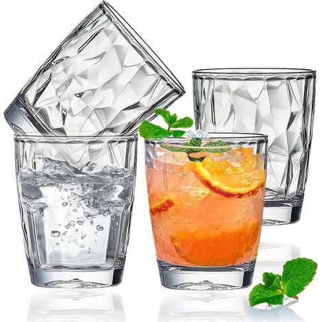 Verres à boire en acrylique 300ml, lot de 4, transparent, incassable, empilable