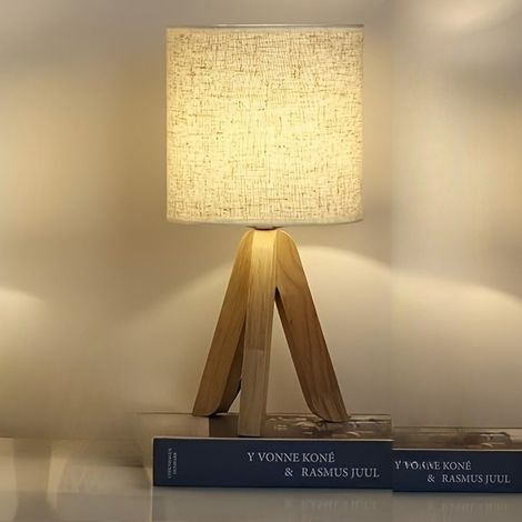Lampe de table petite, trépied lampe de chevet avec abat-jour pour chambre à coucher, alimentée par USB, salon, en lin, culot E27 (1/5)
