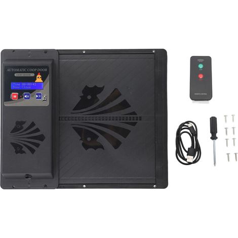 3-in-1 USB Automatic Chicken Coop Door, Light Sensor, Remote Control, Timer, Chicken Coop Door Opener, Horizontal Opening, Black (1/5)