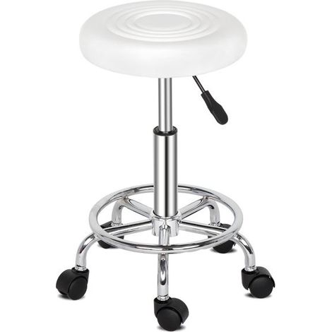 Tabouret de bar rembourré confortable, siège pivotant hydraulique robuste, hauteur réglable, solide et durable, blanc (1/5)