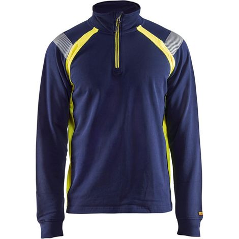 Felpa da lavoro con colletto da camionista dettagli fluorescente 3432 - Navy/Giallo fluorescente XL (1/5)