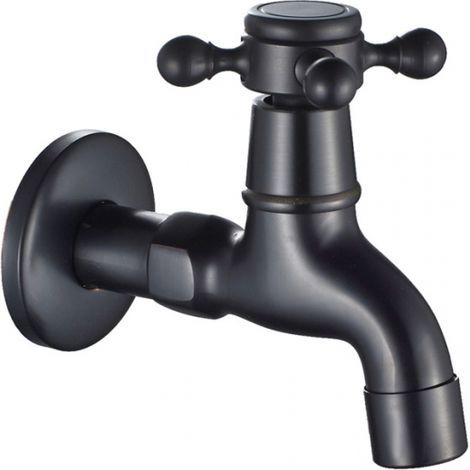 Rubinetto vintage per acqua fredda (nero) con leva singola, interfaccia G1/2 - Rubinetto a parete per lavabo del bagno (1/5)