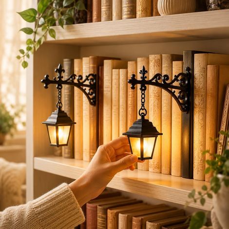 Juego de 2 faroles decorativos para biblioteca, ideales para estanterías, luz nocturna LED para rincón de lectura, lámpara de biblioteca, lámparas de mesa, regalos de Halloween. (1/5)
