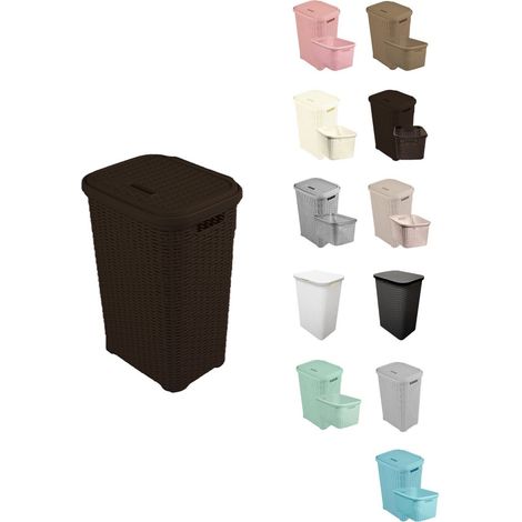 Cesto Ropa Sucia Pongotodo con Tapa y Asas Cesta Colada Plástico Ratán Cubo Ropa Sucia Ventilado Baño Dormitorio 38L/60L