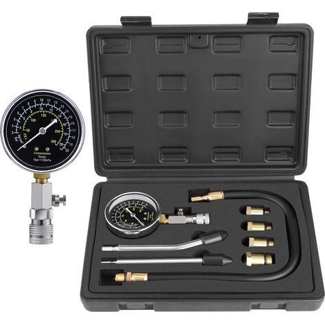 Kit de testeur de compression moteur essence – 4 adaptateurs laiton – Jauge 0-300 psi – Tuyau d'extension 16,75' pour tests précis