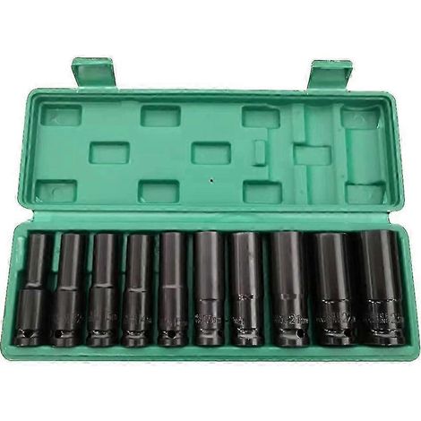 Coffret de 10 outils à main - Accessoires de réparation métriques noirs pour garage - Jeu de douilles à impact profondes (1/3)
