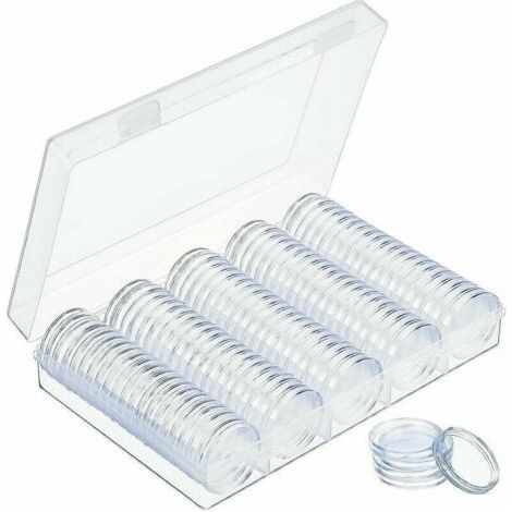 Capsules de Monnaie 30mm Capsules de Pièces en Plastique Rondes Capsules à Monnaie avec Boîte d'Organisateur de Stockage pour Collecte de Pièce de Monnaie 100 Pièces