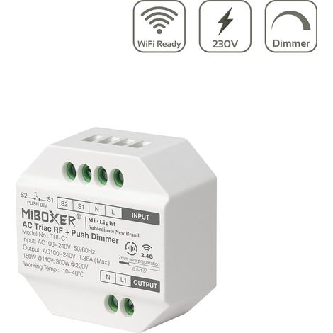 MiBoxer LED Funkdimmer 300W Triac RF+Push Dimmer TRI-C1