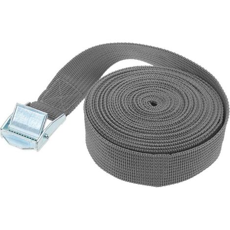 Sangle d'arrimage avec boucle à came 25mm x 4m pour voiture, moto, remorque - Gris