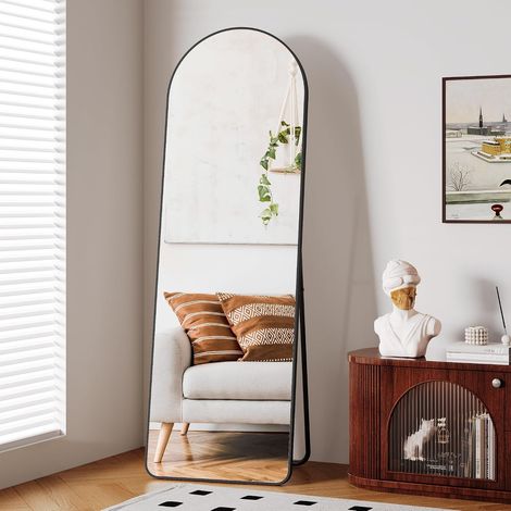 162 X 53 Cm Arched Full Length Mirror , Wall-Mounted & Free Standing With Metal Stand, Aluminium Frame, HD Tempered Glass, Full Body Mirror For Bedroom, Living Room, Hallway & Bathroom Black (1/5)
