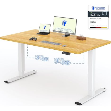 FlexiSpot Bureau Assis Debout Une Pièce 2 Mot 140×80. Blanc+Maple