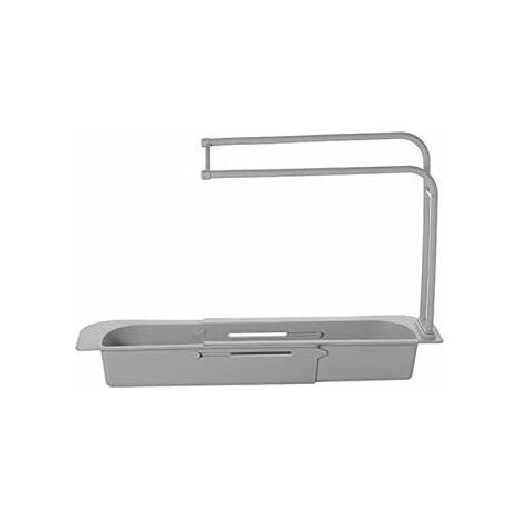 Égouttoir télescopique multifonction pour évier, extensible et multifonctionnel, avec panier de rangement pour évier, porte-éponge et panier d'égouttage réglable pour la cuisine (gris) (1/4)