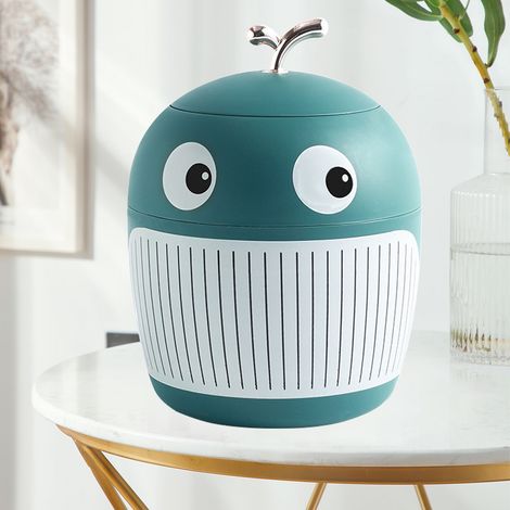 Petite poubelle baleine, mini, mignonne et lumineuse, de luxe, portable et multifonctionnelle, idéale pour le bureau ou la table basse, verte. (1/5)