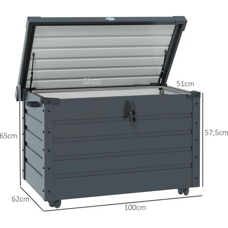 Coffre de rangement extérieur, coffre de jardin, coffre à coussins, résistant aux intempéries, 4 roues, 100 cm x 62 cm x 65 cm, gris foncé (1/5)