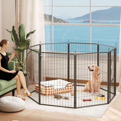 Parque para Perros de 8 Paneles de 100 cm de Altura con Puerta para Interior y Exterior Negro (1/5)