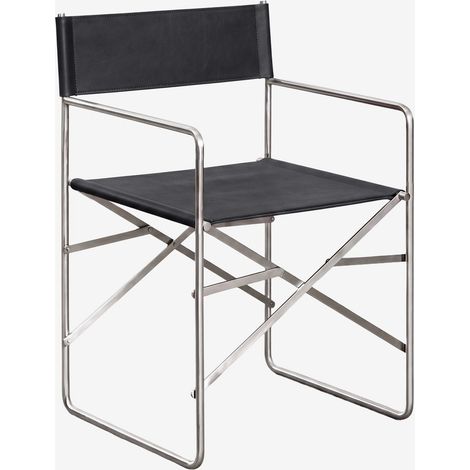 Chaise de réalisateur pliante en cuir et acier inoxydable Dravena SKLUM Noir (1/5)
