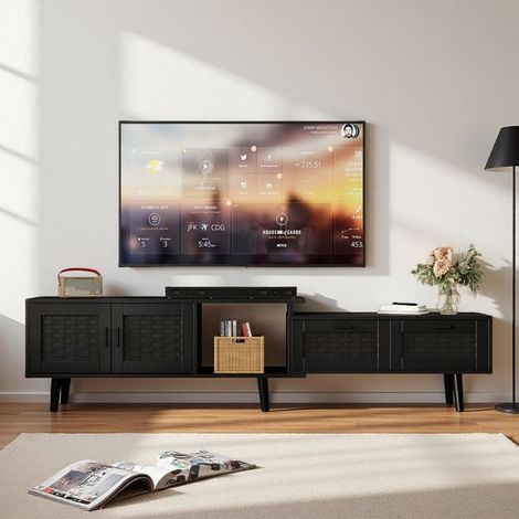 Modularer TV-Schrank - Holz - 2 Schubladen - 2 Türen - 169x30x44 cm - Schwarz