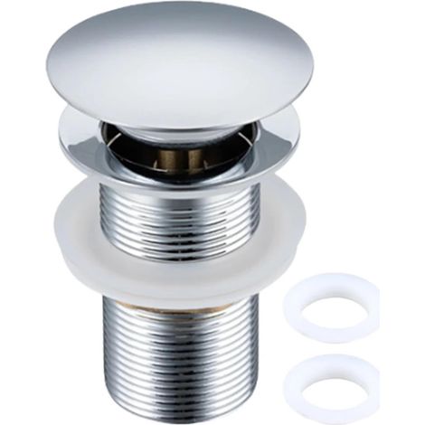 Bonde de lavabo escamotable type poussoir, raccord fileté G1 1/4" , anti-fuite avec filtre, sans trop-plein, accessoire pour lavabo salle de bain (1/3)