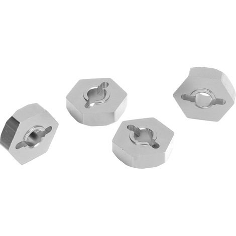 4 Adaptateurs de moyeux hexagonaux en aluminium 12mm avec axes pour TRAXXAS 1/16, couleur argent (1/5)
