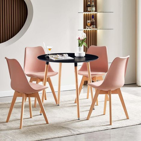 Ensemble table et 4 chaises de salle à manger scandinave rose et noir (1/5)