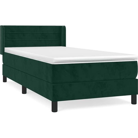 Lit simple Lit adulte Sommier à lattes de lit avec matelas Vert foncé 90x190 cm
