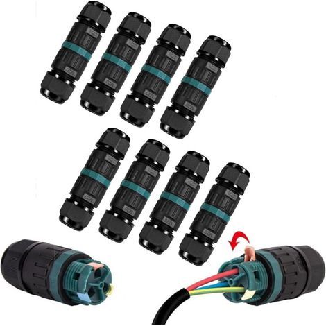 8er-Pack wasserdichte IP68-Steckverbinder – 3-poliger Stecker für Kabel mit 5–12 mm Durchmesser, für den Außenbereich, z. B. für Garten- und Erdverlegung (1/5)
