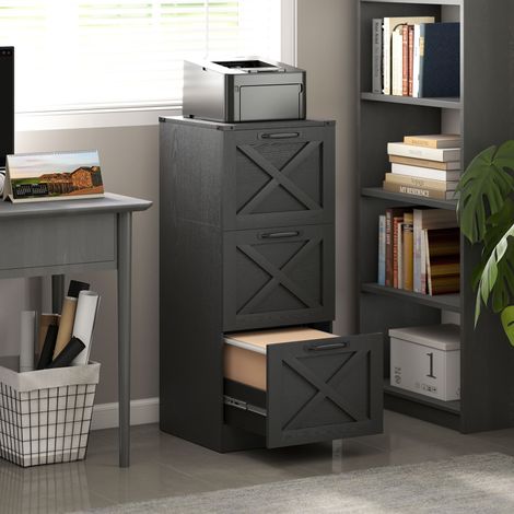Caisson de Bureau avec 3 Tiroirs, Dossiers Suspendus pour Formats Lettre/A4, Style Rustique, 40x40x101cm, Noir (1/5)