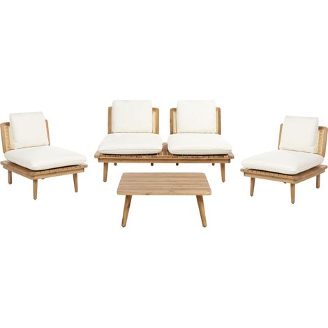 Lounge Set mit Tisch 4-Sitzer ACCADIA zertifiziertes Akazienholz Hellbeige