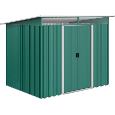 Caseta metálica de 8,5 x 6 pies con paneles Lightsky, cobertizo para herramientas de jardín con puertas dobles para jardín, patio y césped, color verde (1/5)