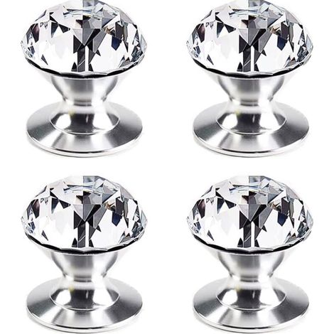 4 Pieces Furniture Knobs Self-Adhesive Crystal Knobs Clear Handle for Cabinet Drawer Knobs