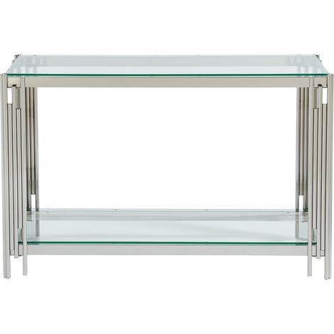 Console avec 1 étagère en verre trempé et acier inoxydable - Chromé - NOMELANO