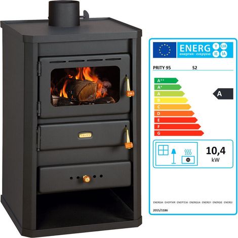 Holzofen Prity S2 – 10,4 kW, Kompaktes Design, Graphitschwarz, Energieklasse A