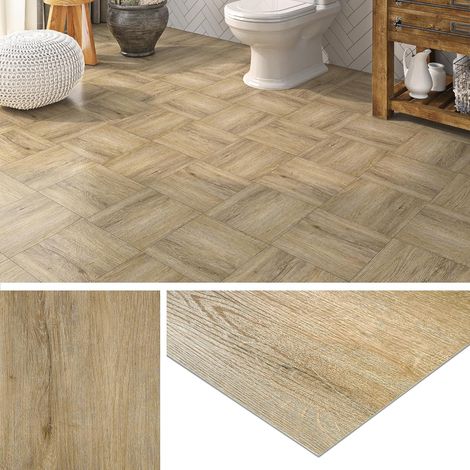 Lino Sol Adhesif Effet Parquet Adhesif Sol Imitation Bois Chêne Clair Dalle PVC Adhesive Sols pour Salle de Bain Cuisine 30x30 32-Dalles Carrelage Adhésif Sols Chambre et Salon Couleur Bois (1/5)