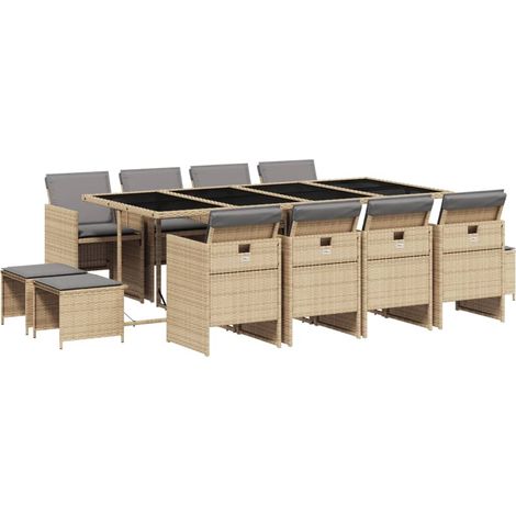 Maison Exclusive - Set Pranzo da Giardino 13 pz con Cuscini Beige Misto Polyrattan