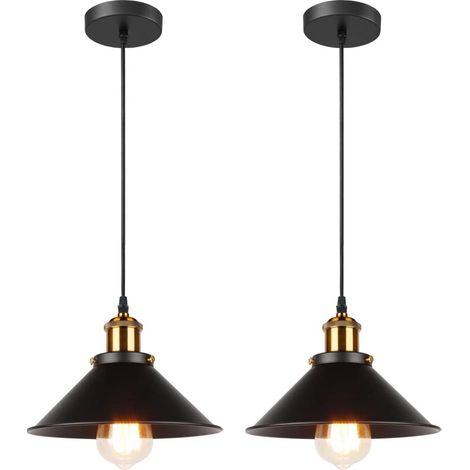 Lot de 2 suspensions rétro style industriel, ampoules Edison, douille E27, métal, Ø 22 cm (lot de 2, noir)