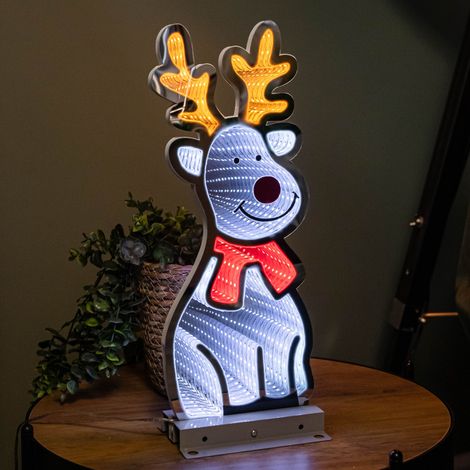 40cm Infinity Standing Christmas Reindeer with Metal Base, White and Red LEDs (1/5)