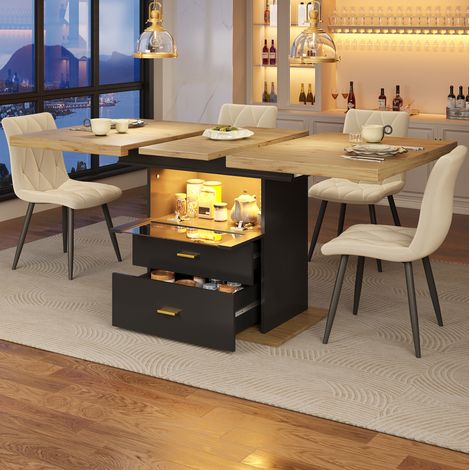 Tavolo da pranzo allungabile 110/140x80x75 cm legno MDF e metallo con illuminazione LED e cassetti (1/5)