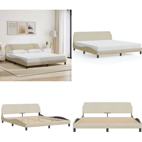 Cadre de lit Dover crème 180x200 cm tissu - Cadre de lit - Tête de lit (1/5)