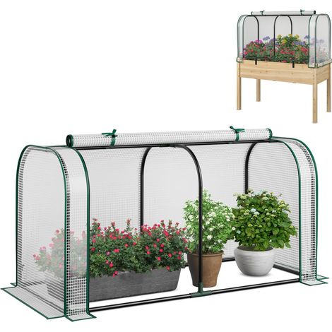 GOPLUS Serre de Jardin avec Porte Roulante, 118 x 55 x 60 CM, Piquets de Sol, Structure Métallique, Couverture PE Imperméable et Protégée du Soleil, Compatible avec Lit de Jardin Élevé (Blanc) (1/5)