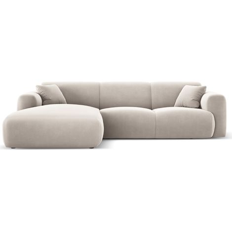 Canapé d'angle gauche 4 places en velours beige clair (1/5)